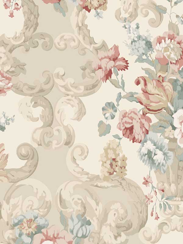 Floral Rococo wallpaper in lovat red color - pattern number FG103.R114.0 - by Mulberry Home in the Icons Wallpaper collection