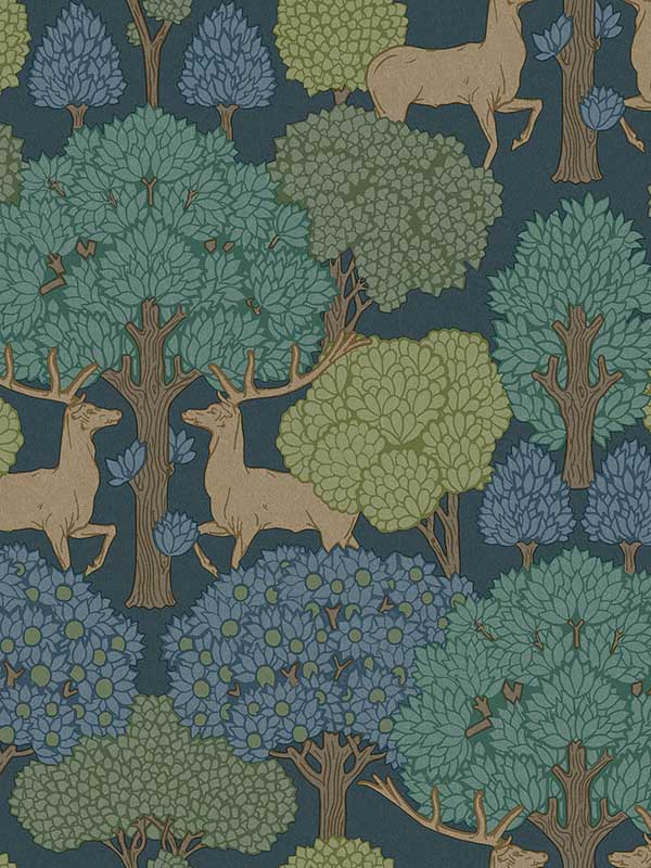 Forest of Arden Deer wallpaper in blue color - pattern number 4164-M1850 - by Advantage in the Westbury Forest collection