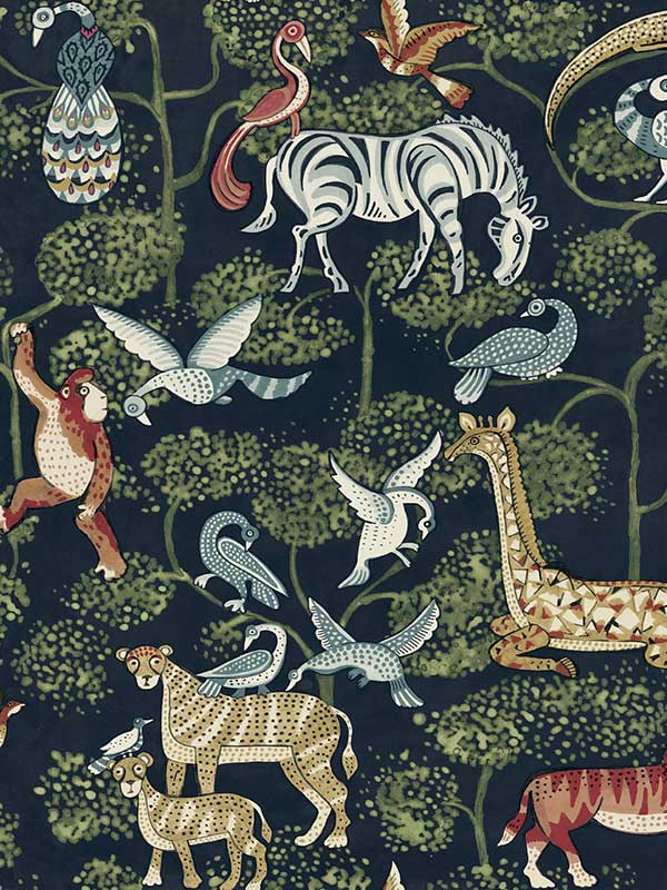 Rigby Jungle Animals fabric in navy color - pattern number 4135-27285 - by A Street Prints in the Whimsy collection