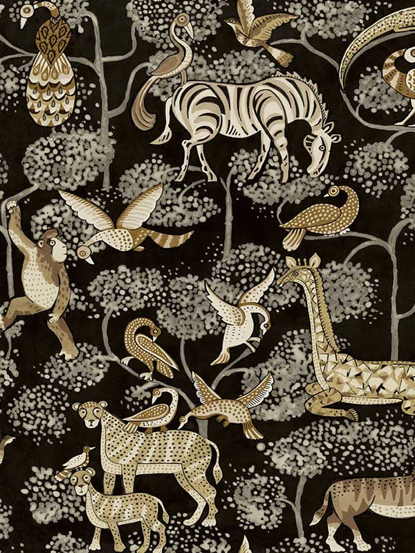 Rigby Jungle Animals fabric in black color - pattern number 4135-27287 - by A Street Prints in the Whimsy collection