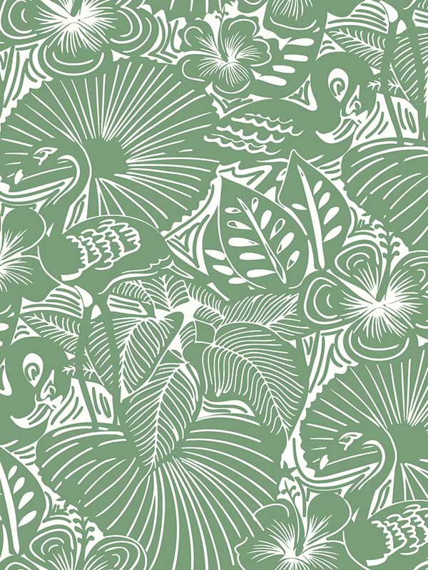 Idalia Floral Flamingo wallpaper in green color - pattern number 4135-72714 - by A Street Prints in the Whimsy collection