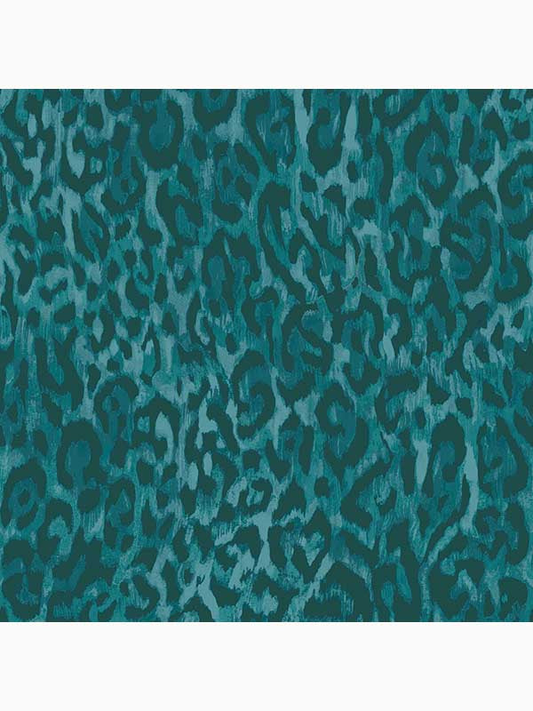 Laid Back Leopard Peel and Stick fabric in teal color - pattern number 127463 - by Graham and Brown in the Peel and Stick Wallpaper by Nicole Miller collection
