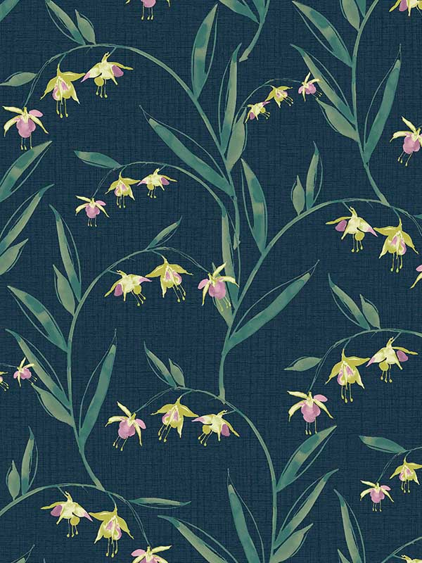 Fulwell Fuchsia fabric in midnight seaspray color - pattern number 127402 - by Laura Ashley in the Laura Ashley Collection II collection