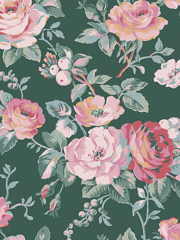 Garden Rose wallpaper in green color - pattern number 125502 - by Graham and Brown in the Cath Kidston Collection collection