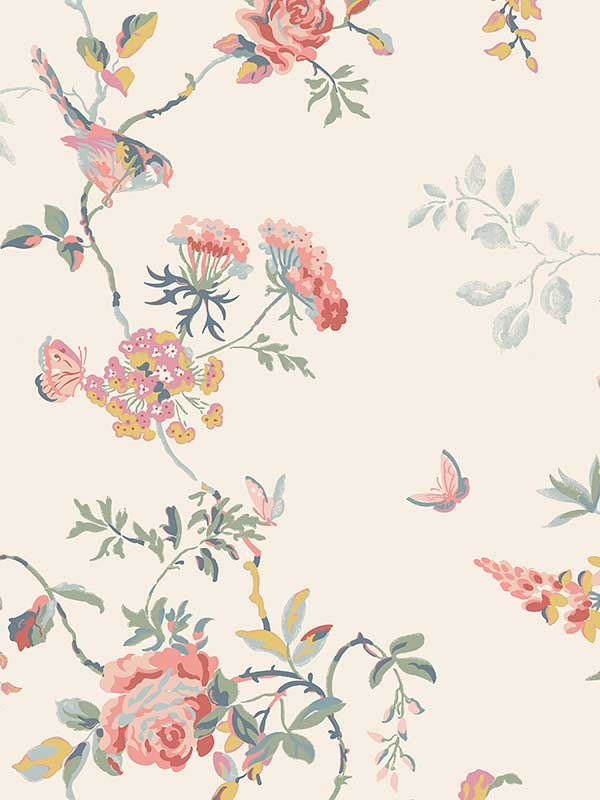 Birds and Roses fabric in spring color - pattern number 125503 - by Graham and Brown in the Cath Kidston Collection collection