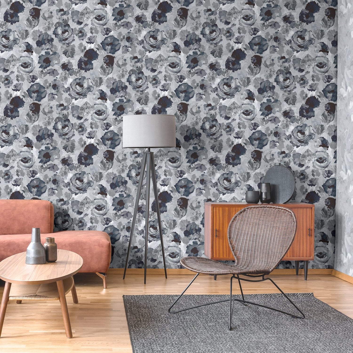 Paeonia wallpaper in silver grey color - pattern number GH26903-23 - by Galerie in the Julie Feels Home collection