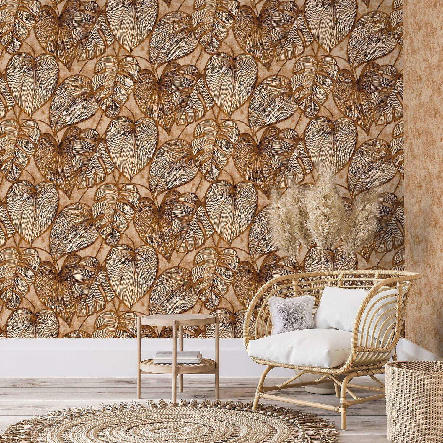 Monstera wallpaper in orange color - pattern number GH26936-23 - by Galerie in the Julie Feels Home collection