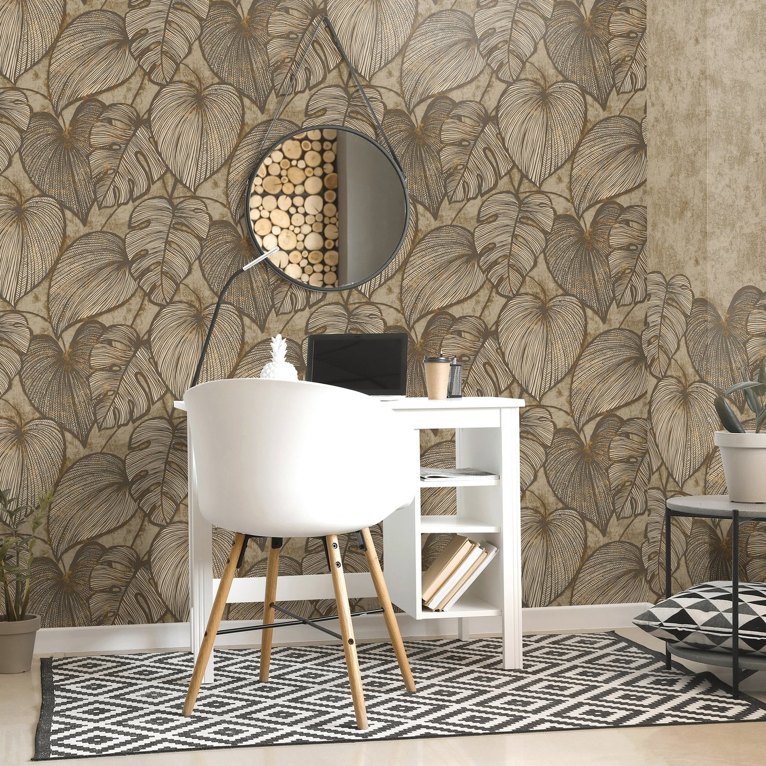 Monstera wallpaper in bronze brown color - pattern number GH26937-23 - by Galerie in the Julie Feels Home collection