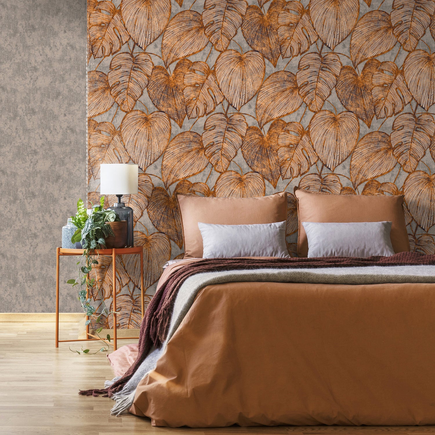 Monstera wallpaper in orange color - pattern number GH26940-23 - by Galerie in the Julie Feels Home collection