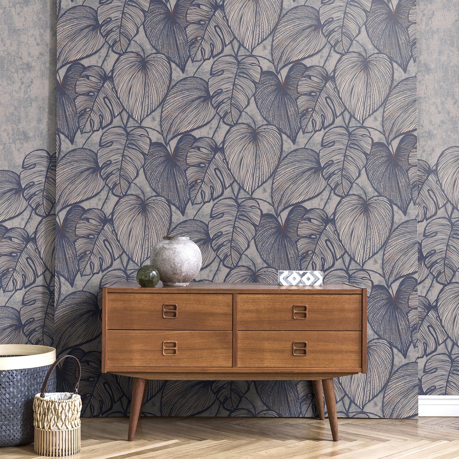 Monstera wallpaper in blue color - pattern number GH26942-23 - by Galerie in the Julie Feels Home collection