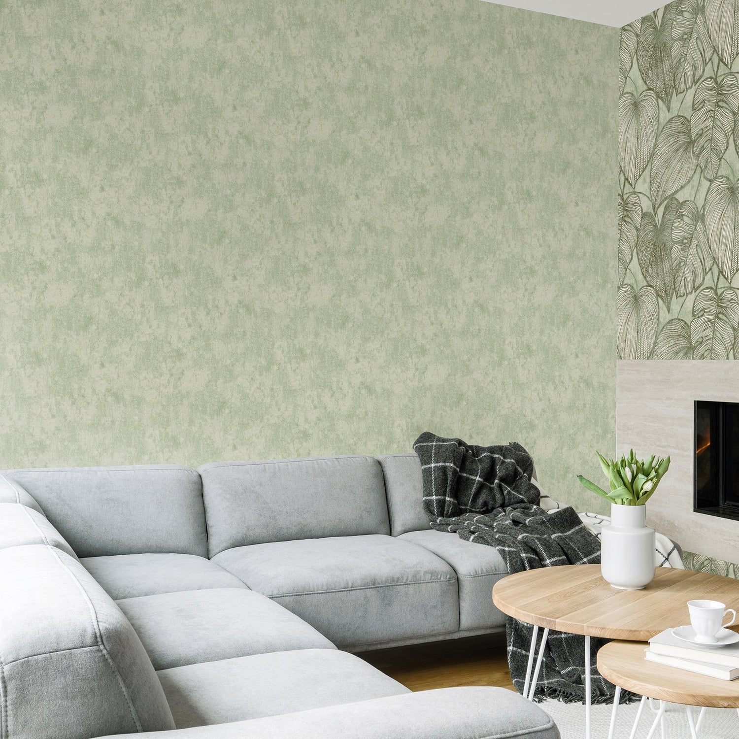 Monstera Plain wallpaper in green color - pattern number GH26945-23 - by Galerie in the Julie Feels Home collection