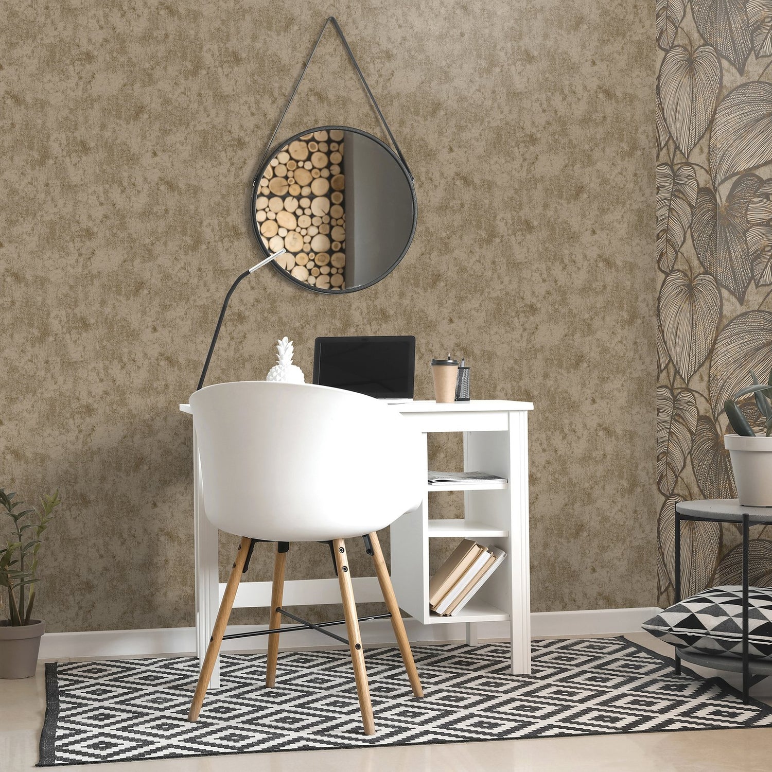 Monstera Plain wallpaper in bronze brown color - pattern number GH26947-23 - by Galerie in the Julie Feels Home collection