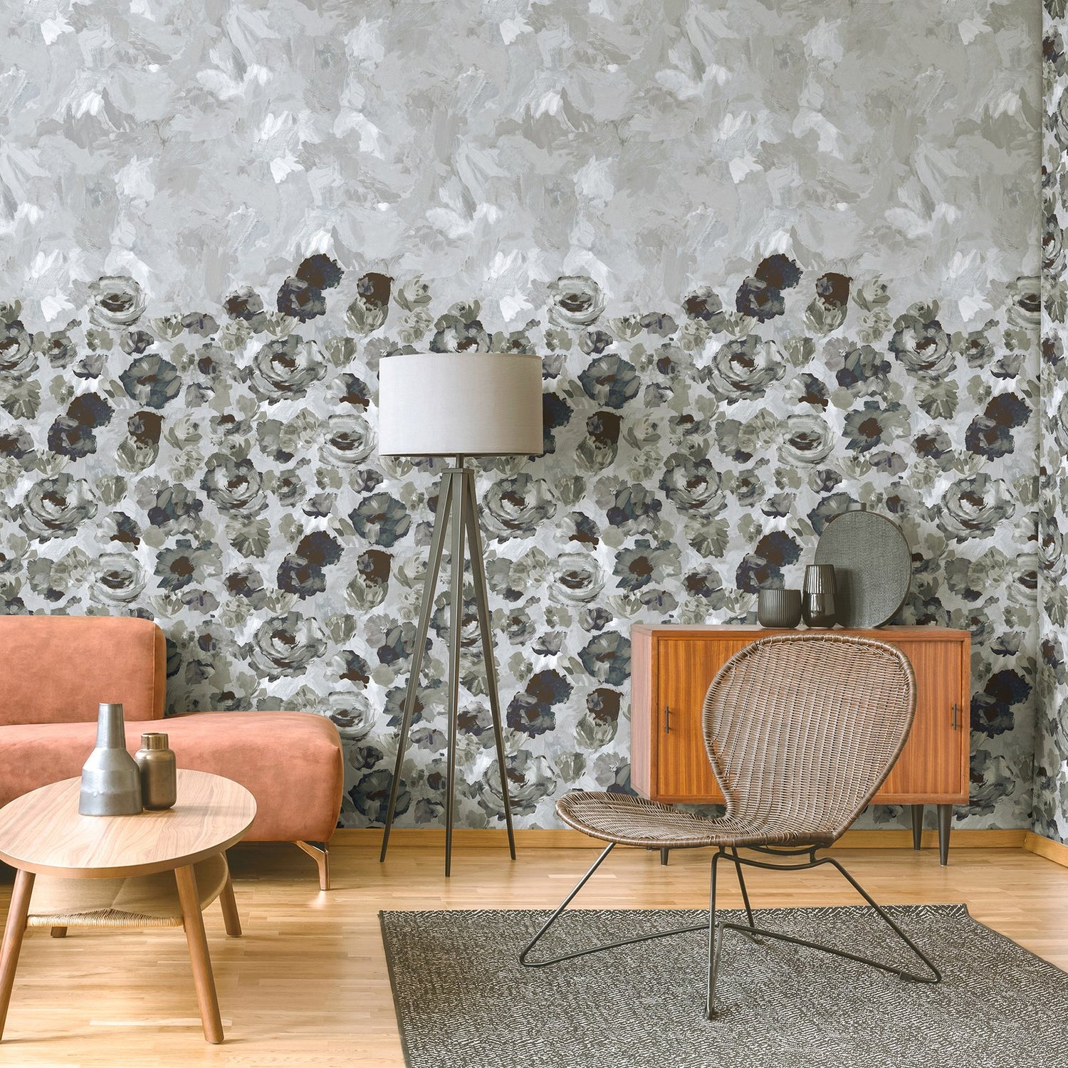 Paeonia Twinwall mural in silver grey color - pattern number GH26959-23 - by Galerie in the Julie Feels Home collection