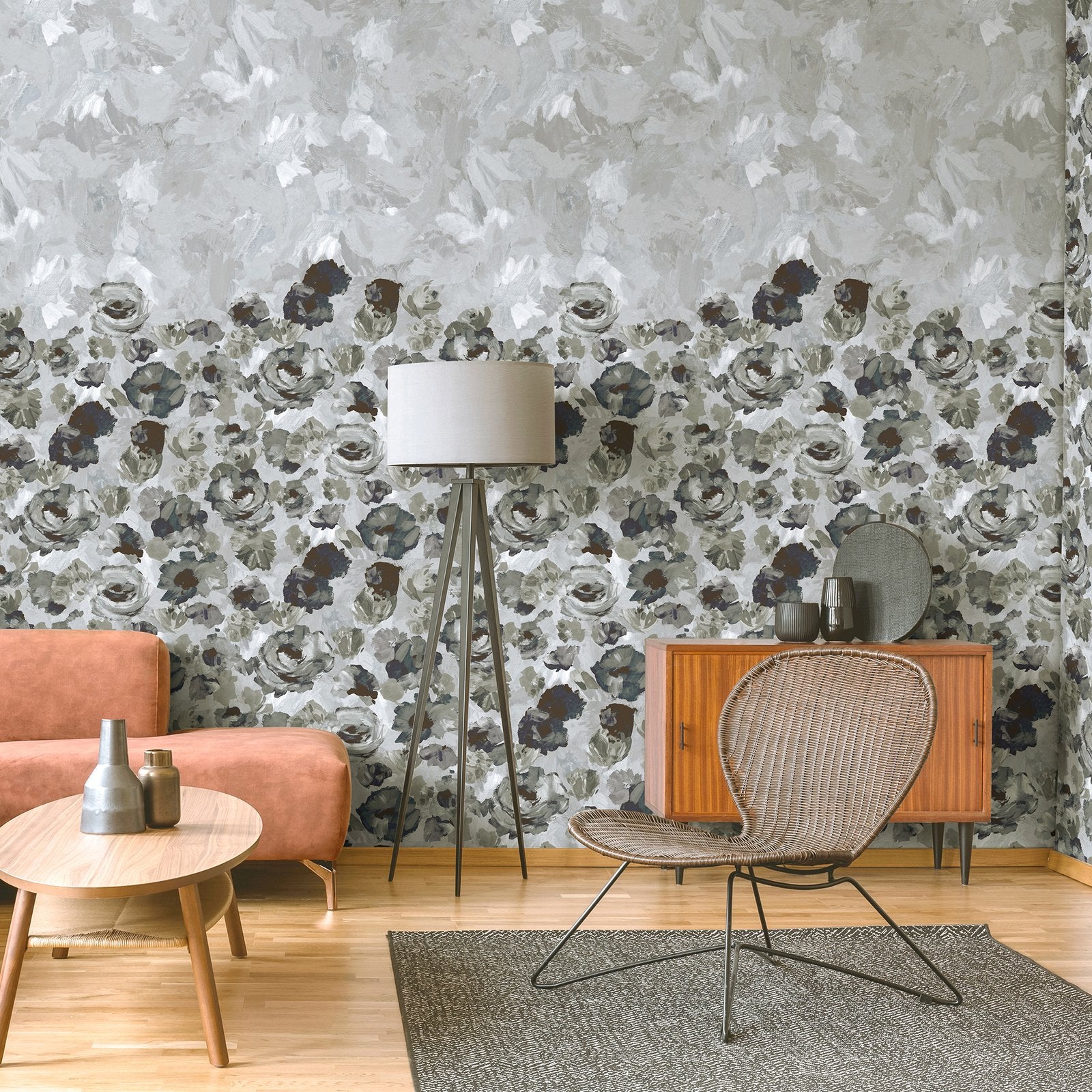 Paeonia Twinwall mural in silver grey color - pattern number GH26959-23 - by Galerie in the Julie Feels Home collection