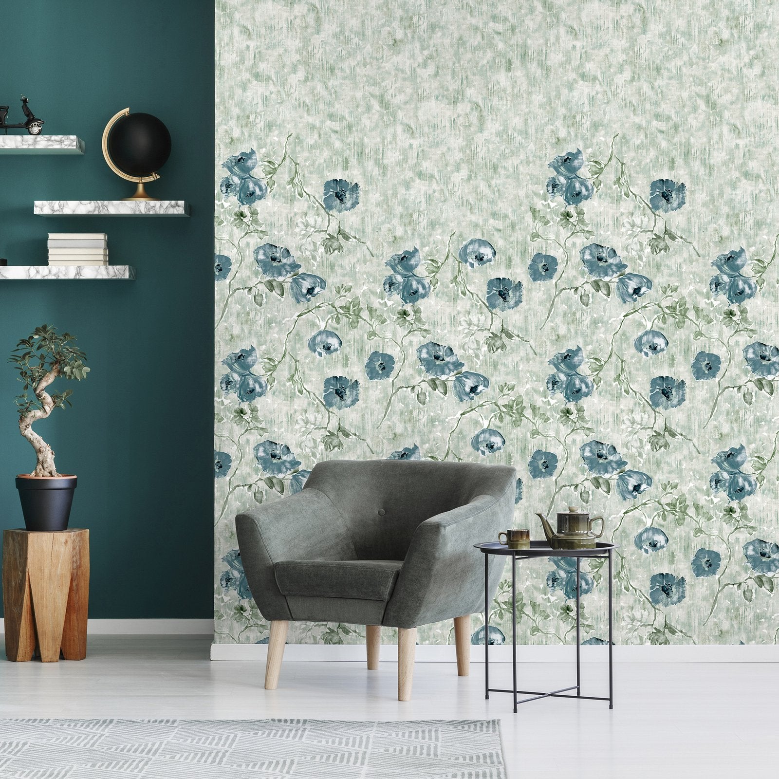 Petunia Twinwall mural in green color - pattern number GH26965-23 - by Galerie in the Julie Feels Home collection