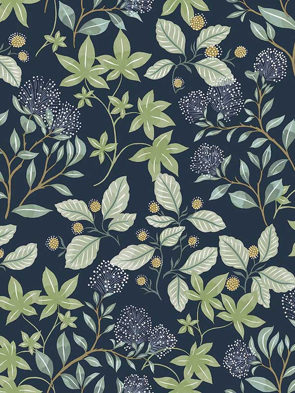 Mildred Botanical Trail wallpaper in indigo color - pattern number 4155-72814 - by A Street Prints in the Drew and Jonathan Home Fourth Edition collection