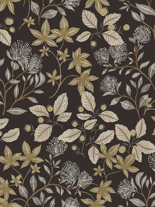 Mildred Botanical Trail wallpaper in black color - pattern number 4155-72817 - by A Street Prints in the Drew and Jonathan Home Fourth Edition collection