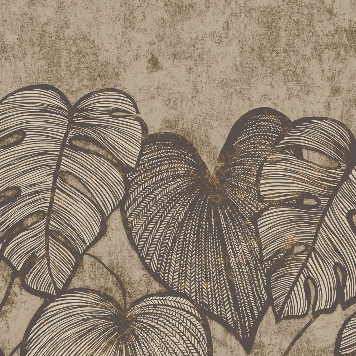 Monstera Twinwall mural in bronze brown color - pattern number GH26975-23 - by Galerie in the Julie Feels Home collection