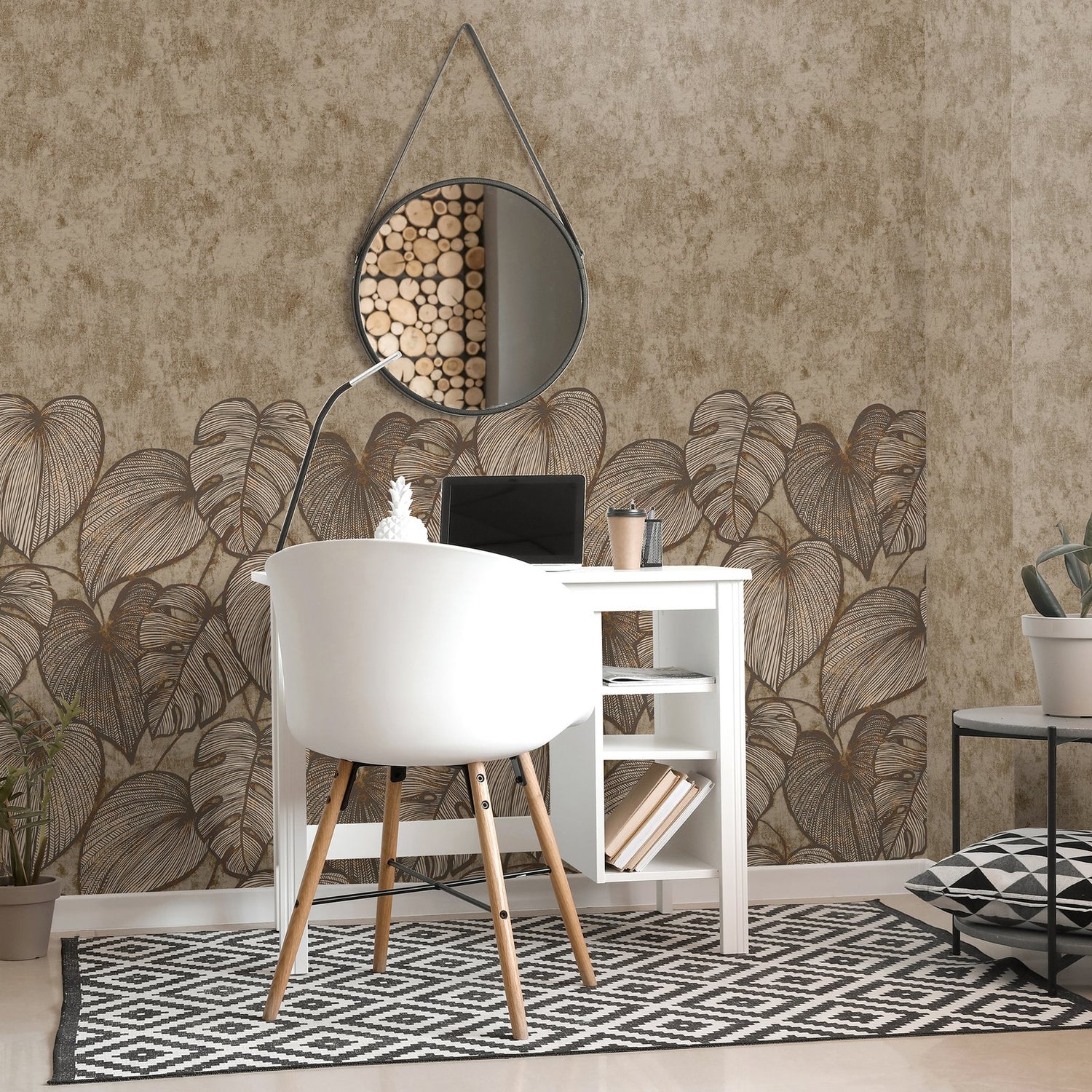 Monstera Twinwall mural in bronze brown color - pattern number GH26975-23 - by Galerie in the Julie Feels Home collection