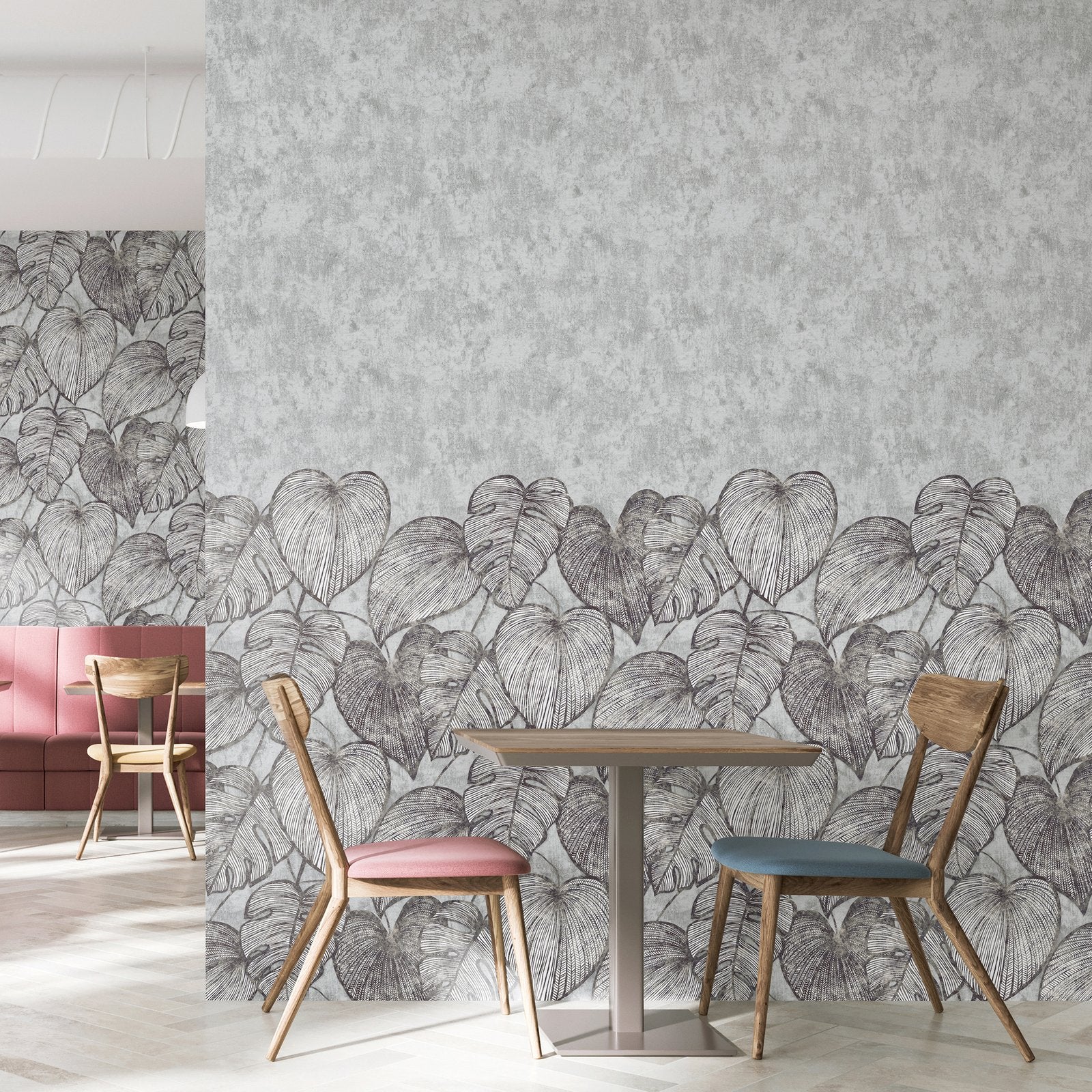 Monstera Twinwall mural in silver grey color - pattern number GH26977-23 - by Galerie in the Julie Feels Home collection