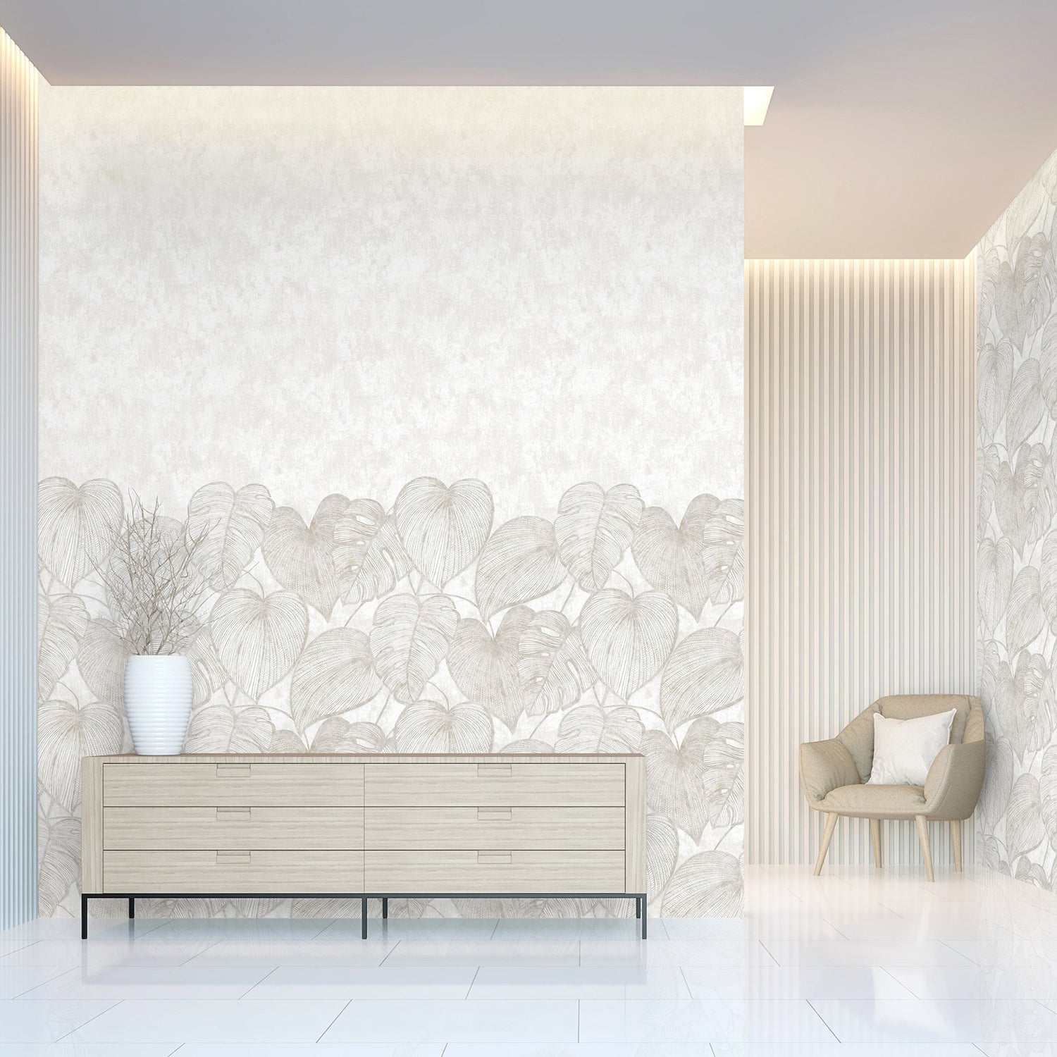 Monstera Twinwall mural in white color - pattern number GH26979-23 - by Galerie in the Julie Feels Home collection