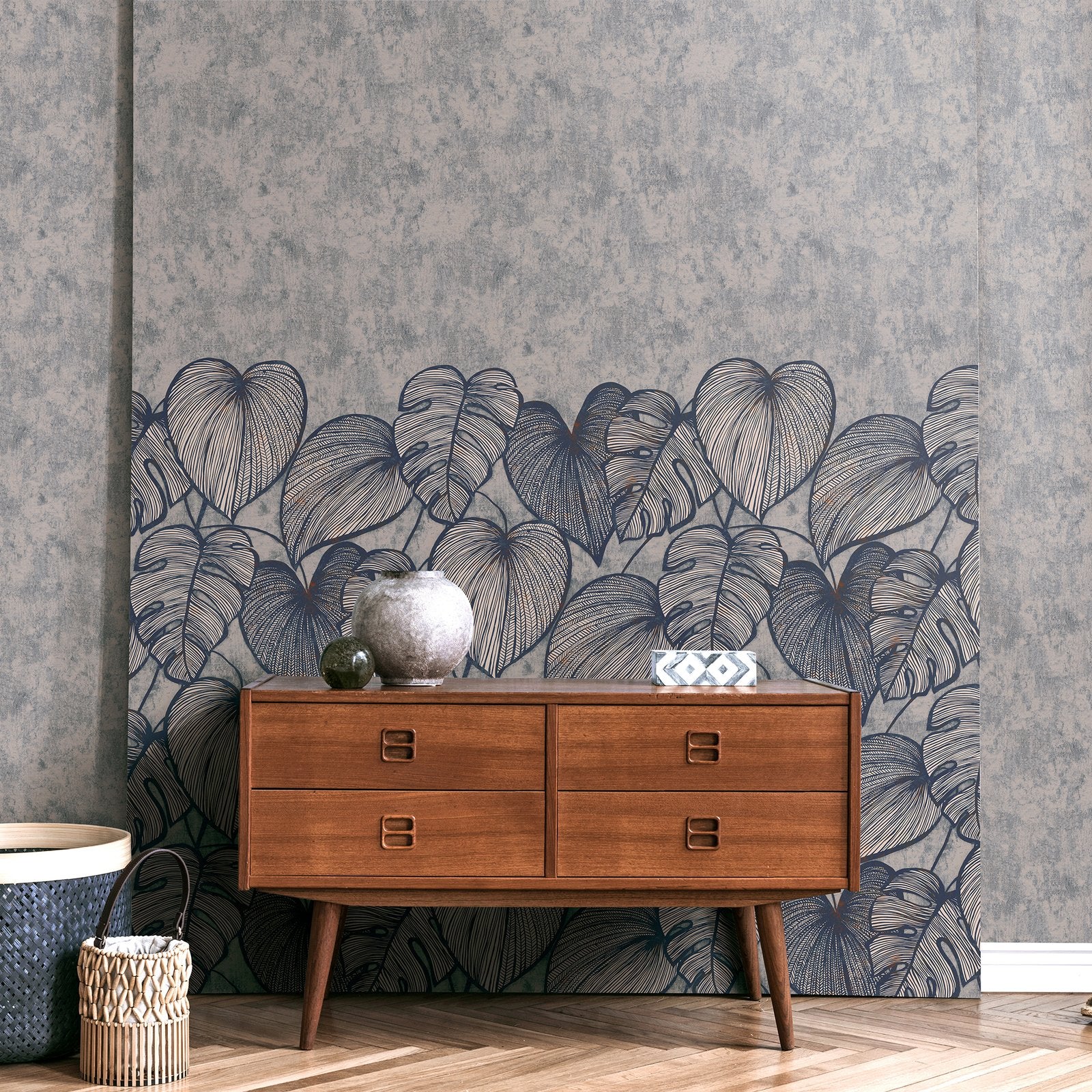 Monstera Twinwall mural in blue color - pattern number GH26980-23 - by Galerie in the Julie Feels Home collection
