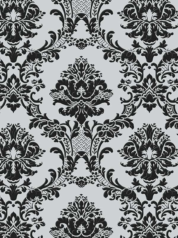 In Reg Classic Damask wallpaper in silver black color - pattern number CI38219 - by Patton Norwall in the Classic Impressions collection