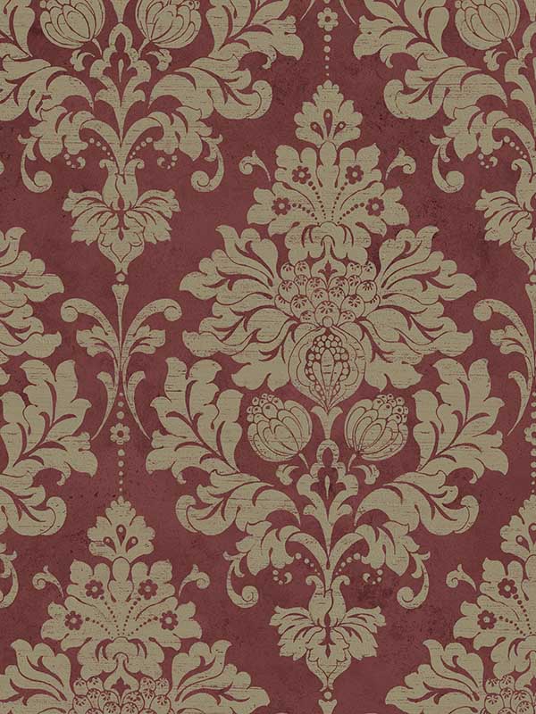 In Register Damask wallpaper in cranberry gold color - pattern number CI38221 - by Patton Norwall in the Classic Impressions collection
