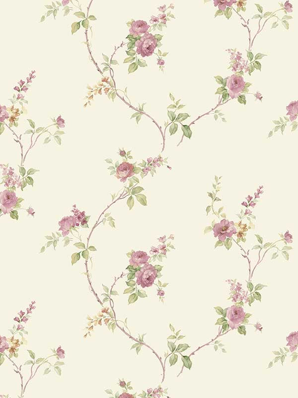 In Reg White Wedding Trail wallpaper in ivory burgundy green color - pattern number CI38225 - by Patton Norwall in the Classic Impressions collection