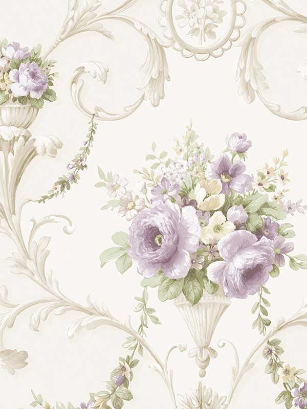 In register Ornamental Floral wallpaper in beige purple yellow color - pattern number CI38231 - by Patton Norwall in the Classic Impressions collection