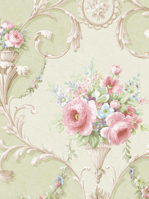 In register Ornamental Floral wallpaper in green pink blue color - pattern number CI38232 - by Patton Norwall in the Classic Impressions collection