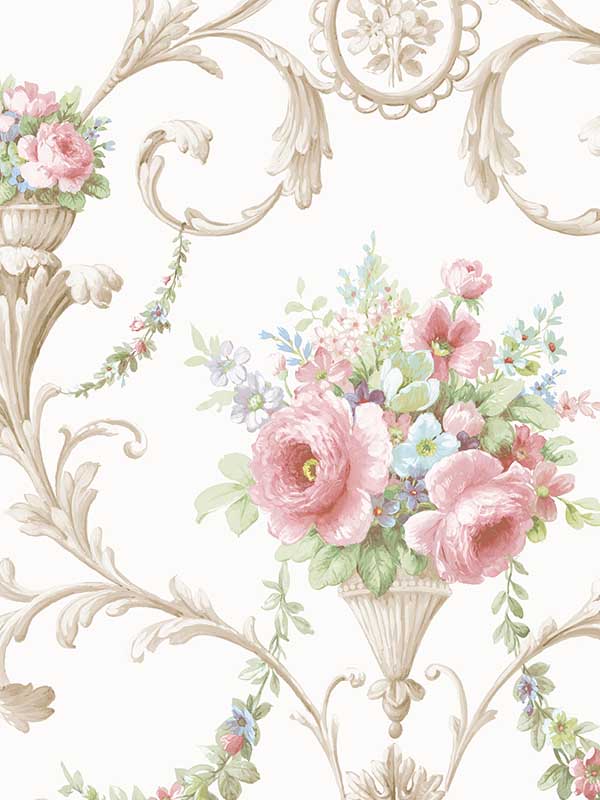 In register Ornamental Floral wallpaper in pink blue color - pattern number CI38233 - by Patton Norwall in the Classic Impressions collection