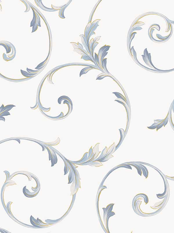 In register Scroll wallpaper in off white navy metallic gold color - pattern number CI38237 - by Patton Norwall in the Classic Impressions collection