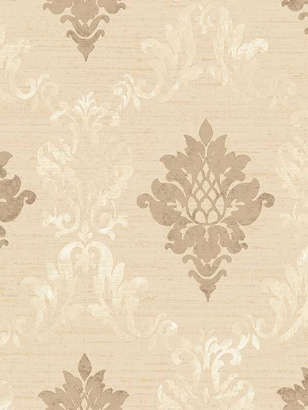 In register Silk Damask wallpaper in beiges creams gold color - pattern number CI38240 - by Patton Norwall in the Classic Impressions collection