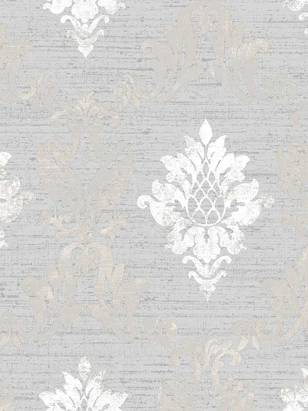 In register Silk Damask wallpaper in silver grey color - pattern number CI38241 - by Patton Norwall in the Classic Impressions collection