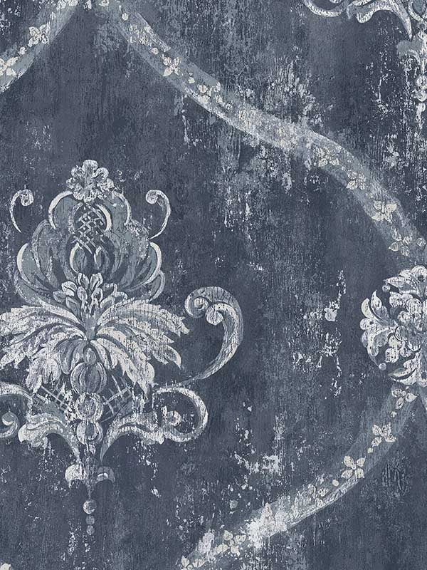 Regal Damask fabric in blue silver color - pattern number CI38252 - by Patton Norwall in the Classic Impressions collection