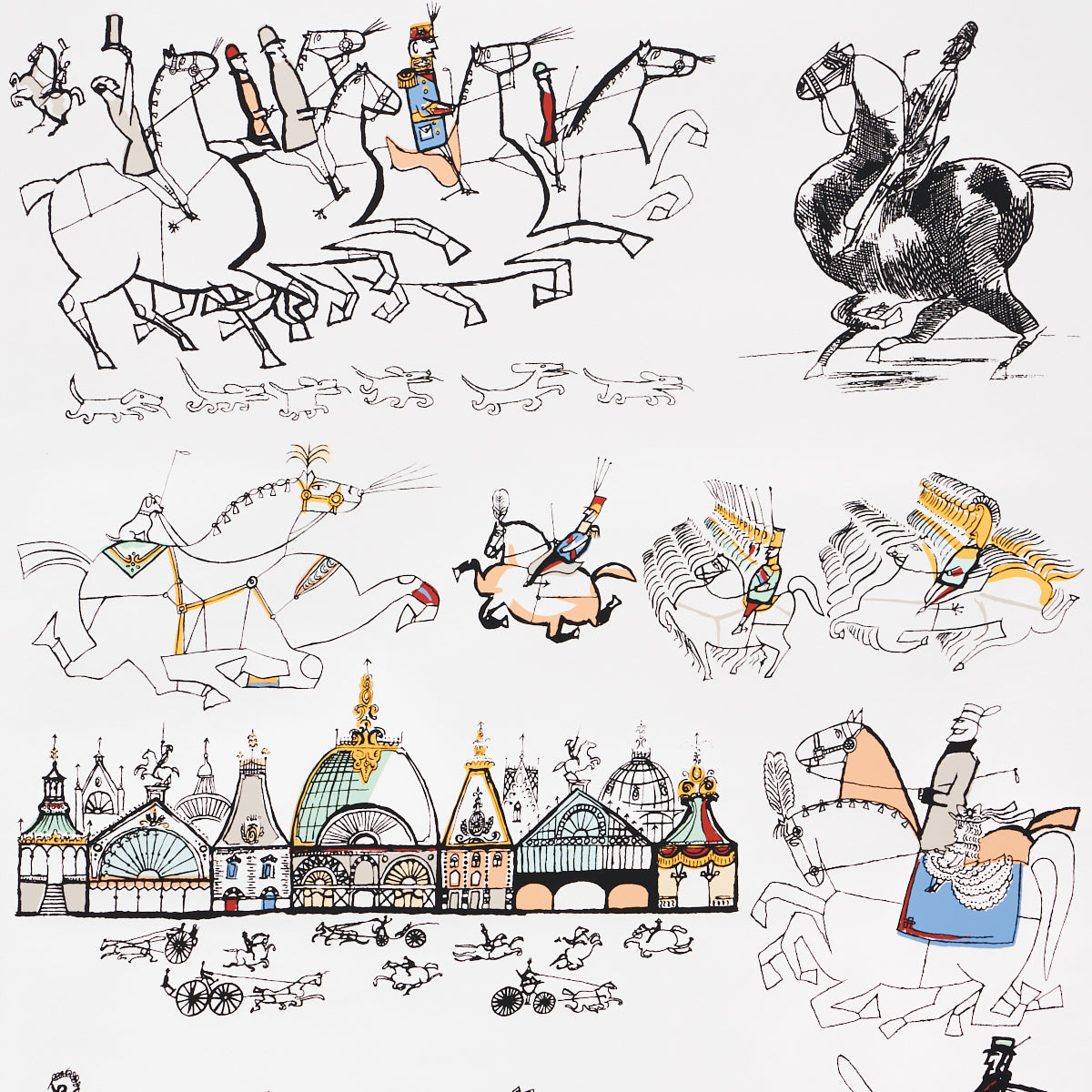 Horses Wallpaper in multi on white color - pattern number 2703960 - by Schumacher in the Backdrop I collection