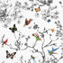 Birds and Butterflies fabric in multi on white color - pattern number 2704420 - by Schumacher in the Modern Nature collection