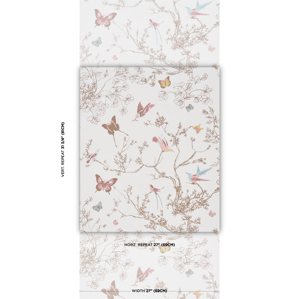 Birds and Butterflies Wallpaper in spring color - pattern number 2704423 - by Schumacher in the Perennial Favorites collection
