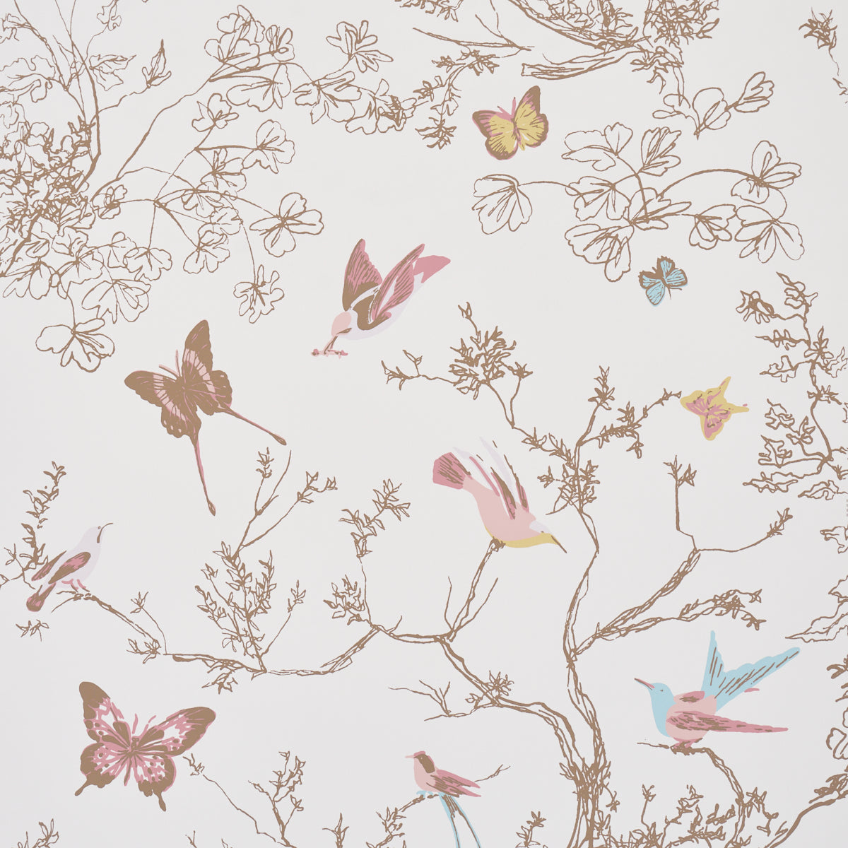 Birds and Butterflies Wallpaper in spring color - pattern number 2704423 - by Schumacher in the Perennial Favorites collection