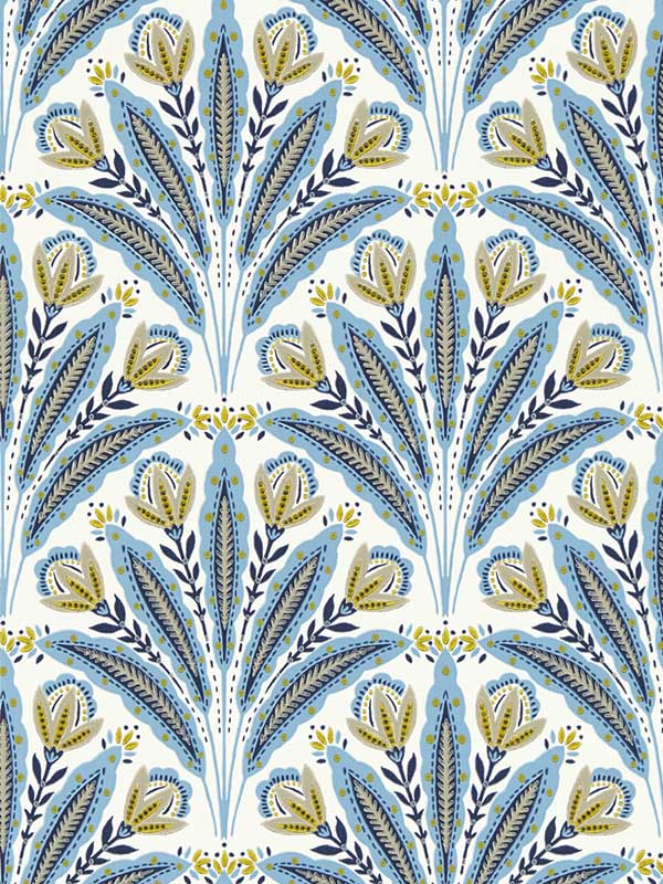 Attingham fabric in denim color - pattern number W0193/02.CAC.0 - by Clarke and Clarke in the Secret Garden Wallcoverings collection