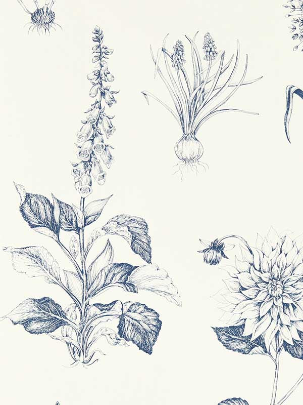 Roseraie fabric in midnight color - pattern number W0197/03.CAC.0 - by Clarke and Clarke in the Secret Garden Wallcoverings collection