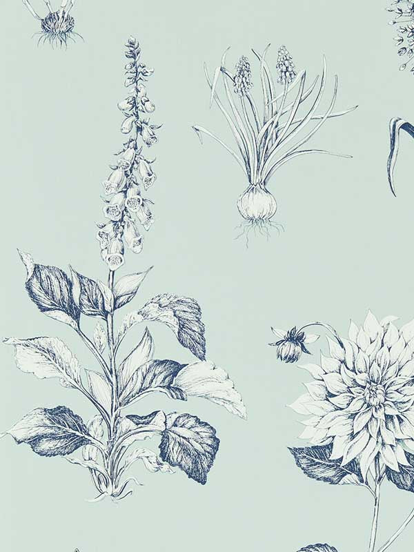 Roseraie fabric in seaglass color - pattern number W0197/04.CAC.0 - by Clarke and Clarke in the Secret Garden Wallcoverings collection