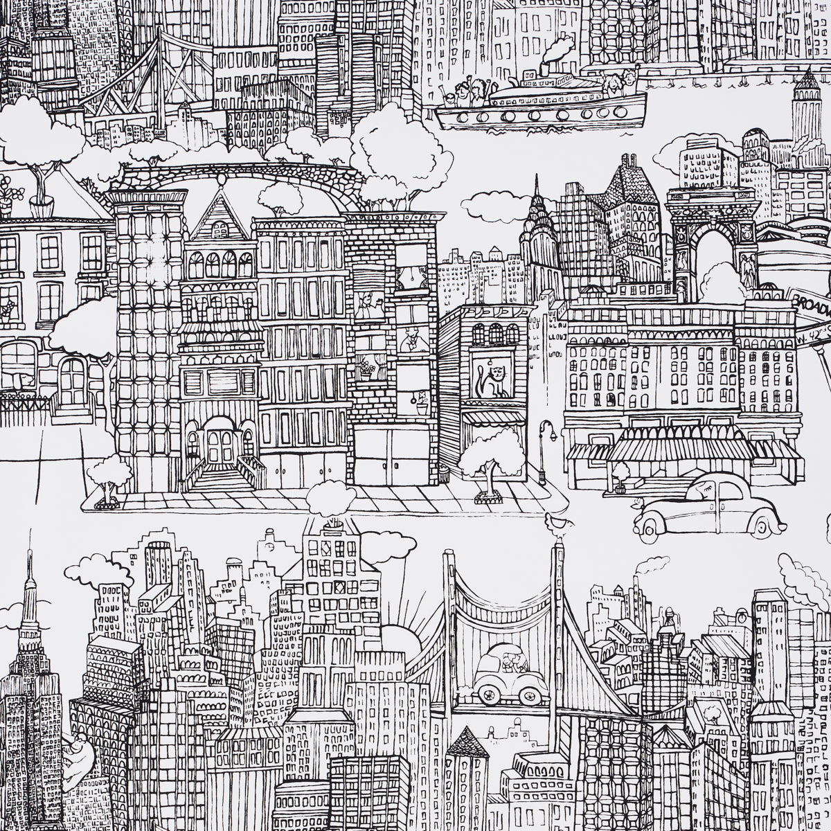 New York  New York wallpaper in black on white color - pattern number 2705530 - by Schumacher in the Avant Garde collection