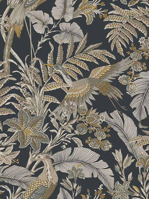 Heronwood fabric in black color - pattern number AB3104 - by Antonina Vella in the Artifacts collection