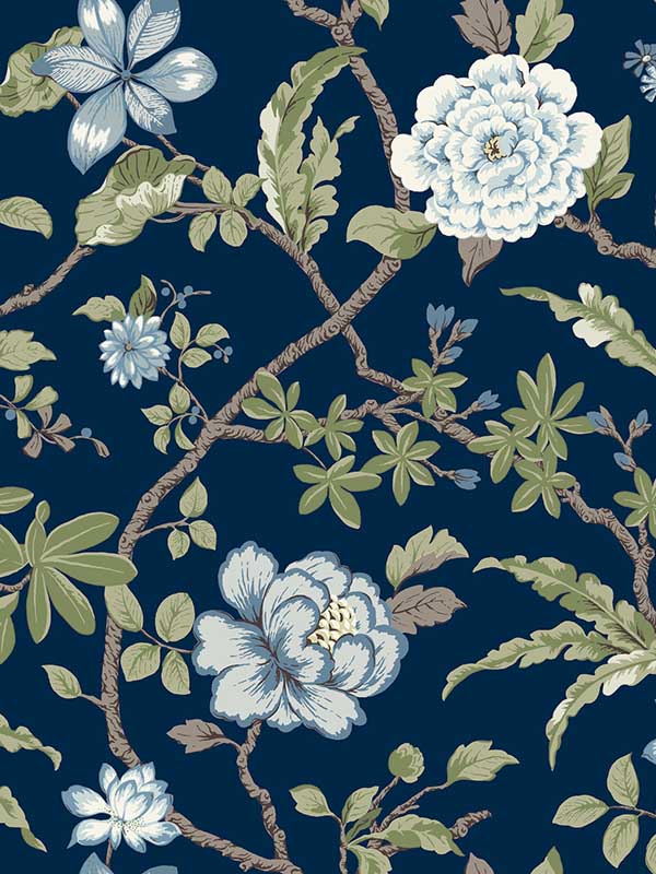 Courtyard Botanical wallpaper in navy color - pattern number MX9652 - by Ronald Redding in the Astoria collection