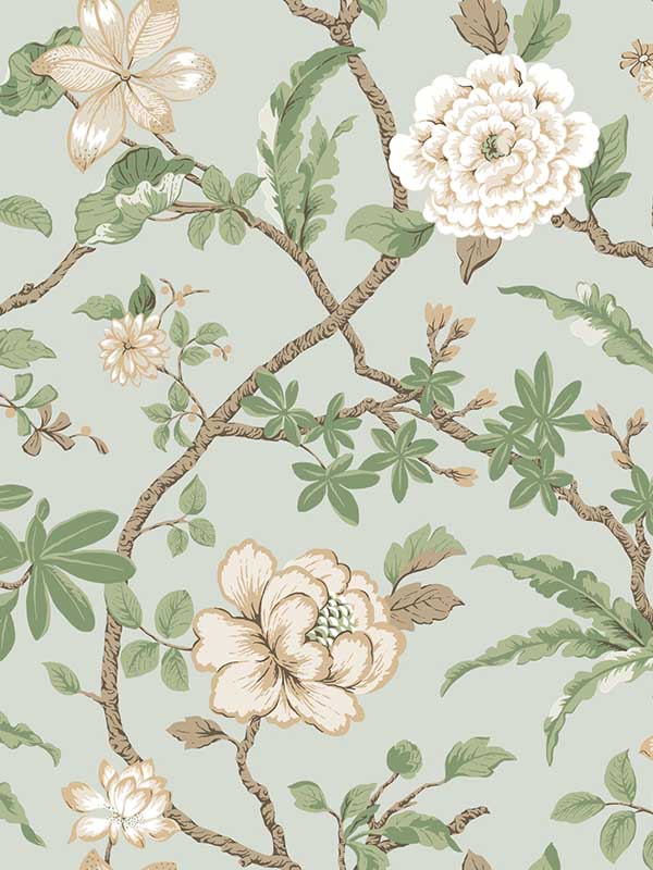 Courtyard Botanical wallpaper in pale blue color - pattern number MX9654 - by Ronald Redding in the Astoria collection