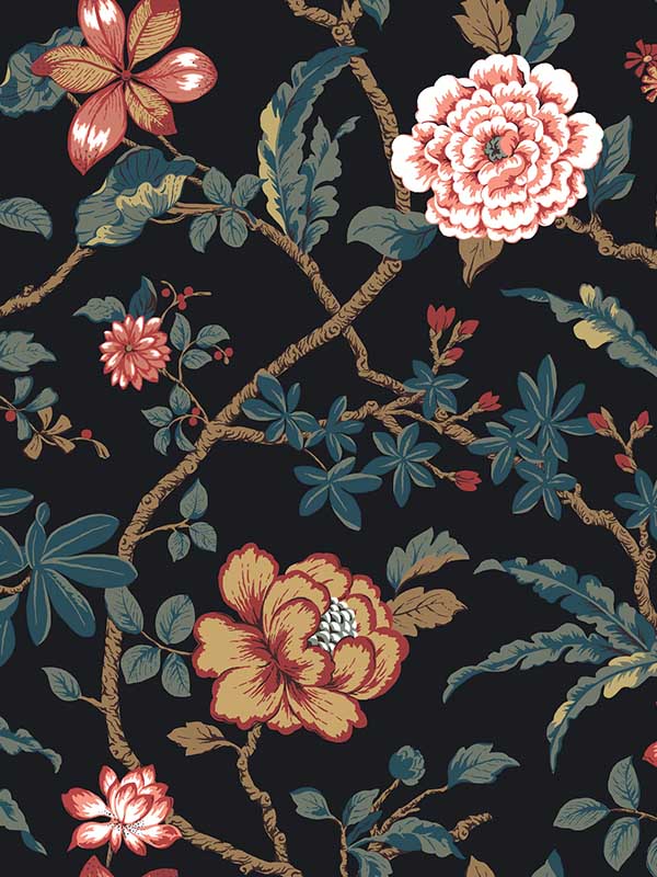 Courtyard Botanical wallpaper in scarlet color - pattern number MX9656 - by Ronald Redding in the Astoria collection