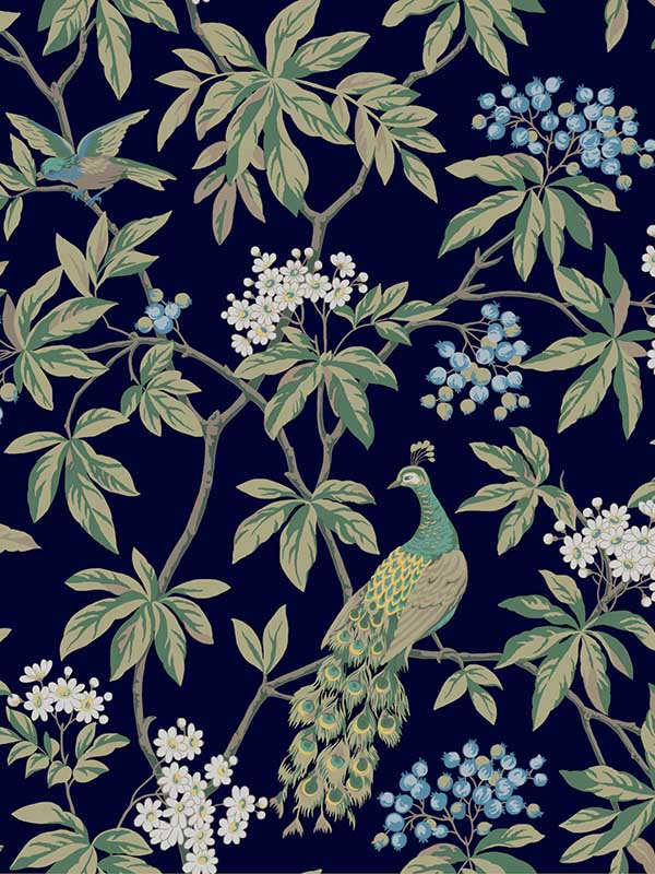 Peacock Estate fabric in navy color - pattern number MX9661 - by Ronald Redding in the Astoria collection