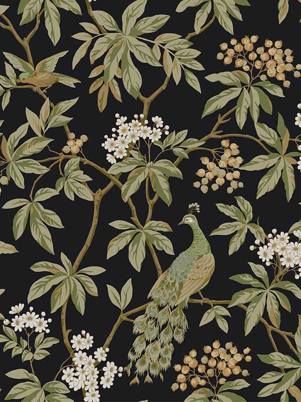 Peacock Estate fabric in black color - pattern number MX9662 - by Ronald Redding in the Astoria collection